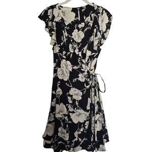Free People Ruffle Wrap Dress in Black and Cream Floral